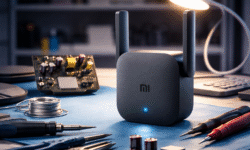 Reparación del Xiaomi Mi WiFi Repeater Pro tras sustituir condensadores en la fuente de alimentación.